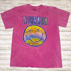 Nirvana Smiley Face Pink Tshirt Sz L 🎸🔥